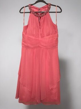 Eliza J Embellished Neck Layered Chiffon Dress